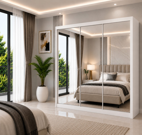 Mirrored sliding door wardrobe - mirrored,