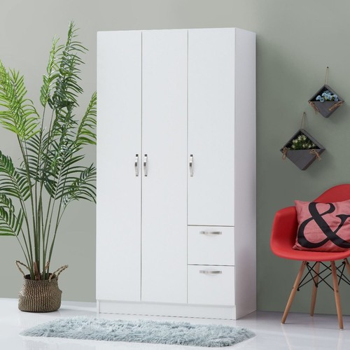 Door white wardrobe with - 3-door,
